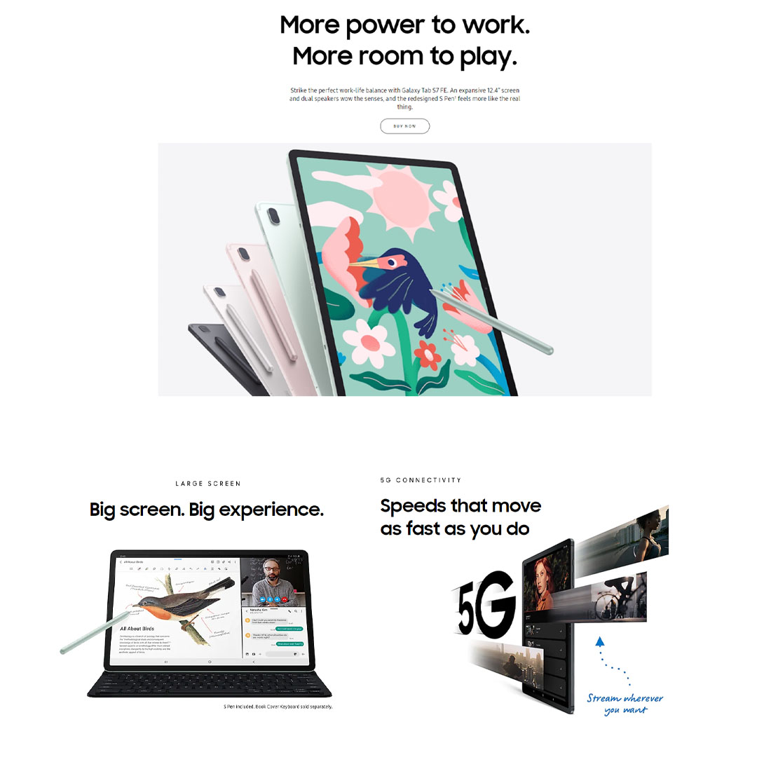 SAMSUNG Galaxy Tab S7 FE | 4GB+64GB / 6GB+128GB | 12.4" TFT Display | Android 11 | 10090 mAh Battery | Tablet with 1 Year Warranty