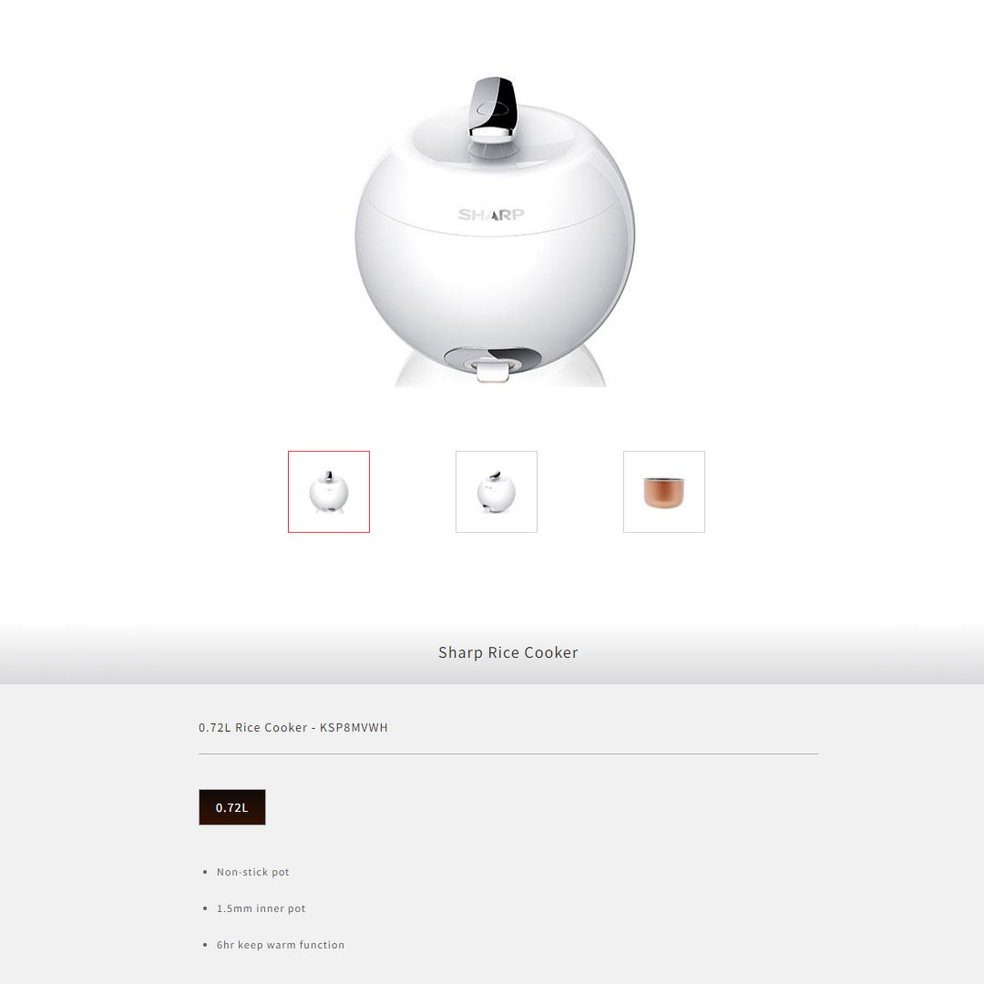 SHARP 0.72L Rice Cooker KSP8MVWH | Non-stick Pot | 1.5mm Inner Pot | 6hr Keep Warm Function | Rice Cooker with 1 Year Warranty