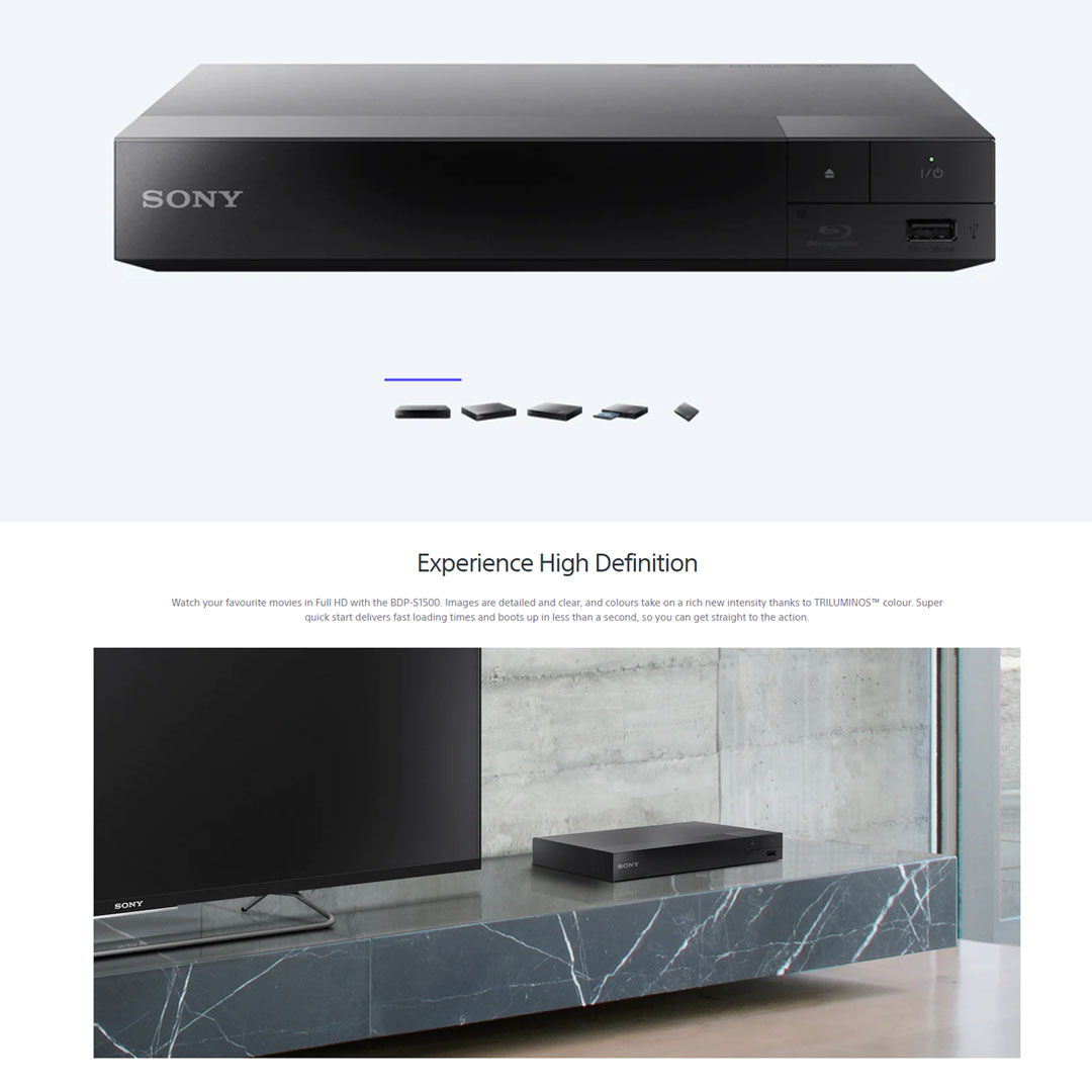 SONY Blu-ray Disc™ Player BDP-S1500 | NTSC/PAL | HDMI | Child Lock | U
