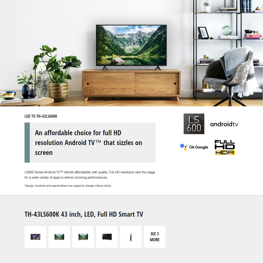 Panasonic 43" FHD Smart LED TV TH-43LS600K | Vivid Digital Pro | Enjoy Smarter Entertainment | Big screen entertainment with sound - Surround sound | Smart TV with 1 Year Warranty
