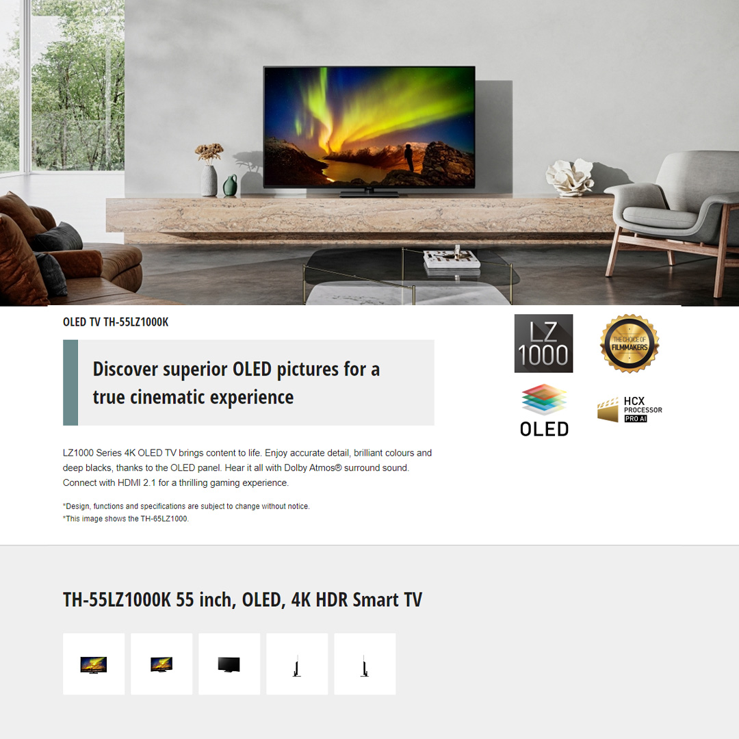 Panasonic 55" OLED 4K HDR Smart LED TV TH-55LZ1000K |  Dolby ATMOS | Enjoy Smarter Entertainment | Big Screen 4K OLED Gaming Action | Smart TV with 1 Year Warranty