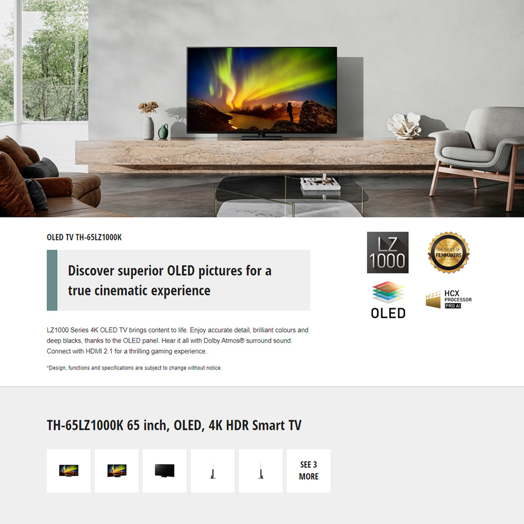 Panasonic 65" OLED 4K HDR Smart LED TV TH-65LZ1000K | Dolby ATMOS | Enjoy Smarter Entertainment | Big Screen 4K OLED Gaming Action |  Picture Perfection in all Lighting Conditions | Smart TV with 1 Year Warranty
