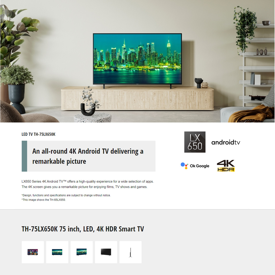 Panasonic 75" 4K HDR Android LED TV  TH-75LX650K | Vivid Digital Pro | Enjoy Smarter Entertainment | More Listening Choices via Bluetooth | Big Screen Entertainment with Sound with 1 Year Warranty