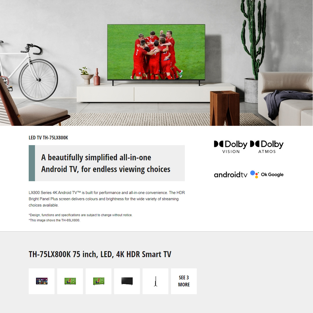 Panasonic 75" 4K HDR Smart LED TV TH-75LX800K | Dolby ATMOS | Enjoy Smarter Entertainment | Big screen entertainment with sound - Surround sound | Smart TV with 1 Year Warranty
