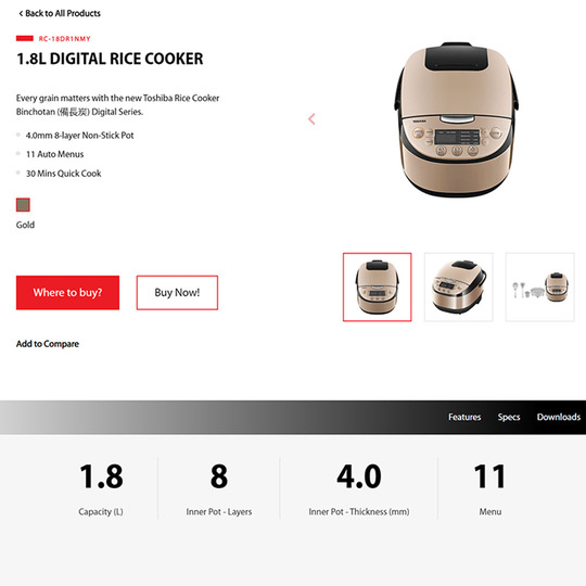 TOSHIBA 1.8L Binchotan Digital Series Digital Rice Cooker RC-18DR1NMY | 8-layer Bincho Charcoal Pot | 11-Auto Menu | Rice Cooker with 1 Year Warranty