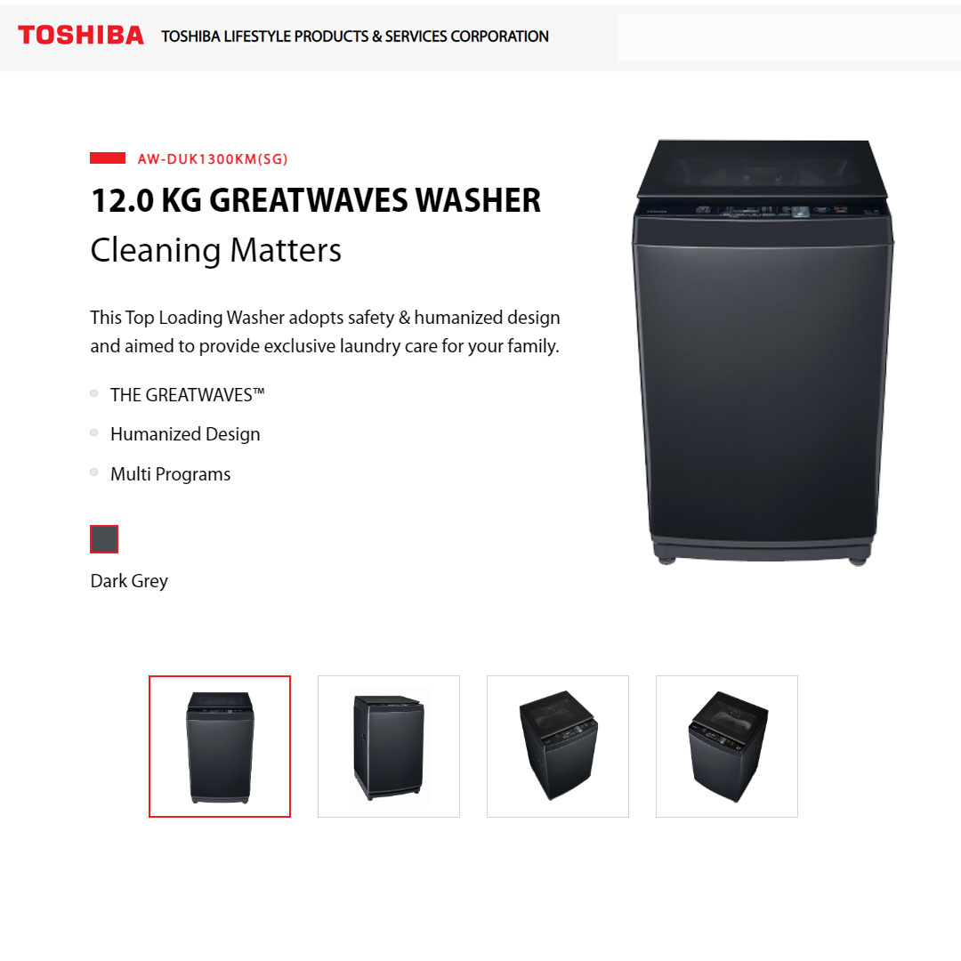 TOSHIBA 12KG Greatwaves Washer AW-DUK1300KM(SG) | Multi Programs | Tub Clean | Easy Kit | No Angular Design | Damping Lid | Child Lock | Heavy Wash | I Clean | Easy Kit | Washing Machine with 2 Year General & 3 Year Panel & 13 Year Motor Warranty