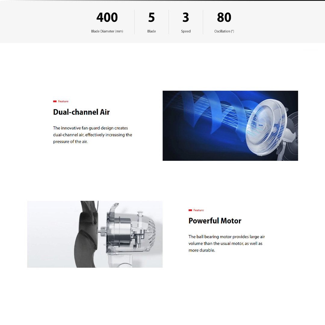 TOSHIBA 16" Stand Fan F-SYA10(G)MY | 5 Horn-like Fan Blades | 11m Blowing Distances | Stand Fan with 1 Year Warranty