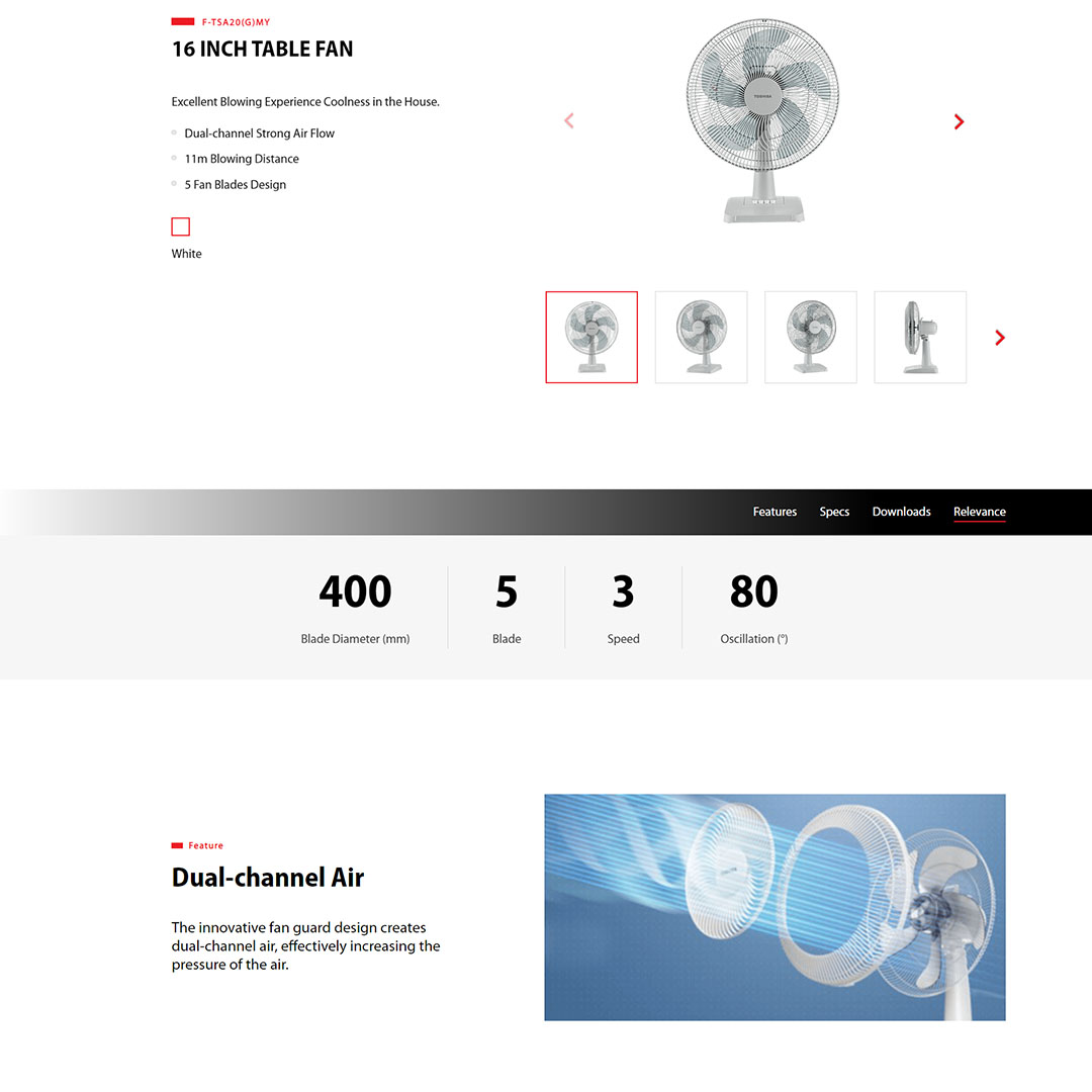 TOSHIBA 16" Table Fan F-TSA20(G)MY | 11m Blowing Distance | 5 Fan Blades Design | Table Fan with 1 Year Warranty