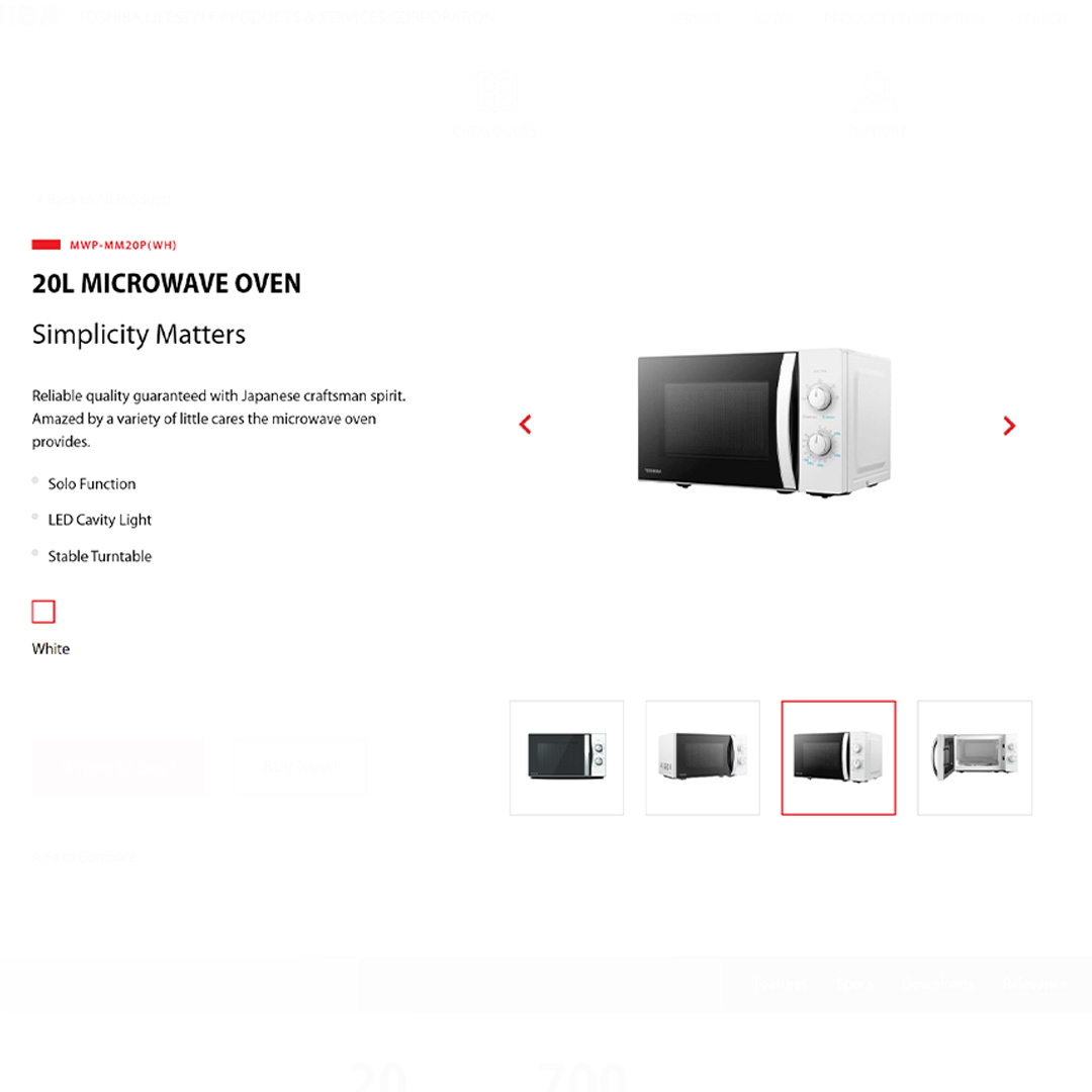 TOSHIBA 20L Microwave Oven MWP-MM20P(WH) |  5 Power Level | Defrost Food | Easy Operation | Timeless Design |  LED Cavity Light | Microwave Oven with 1 Year Warranty