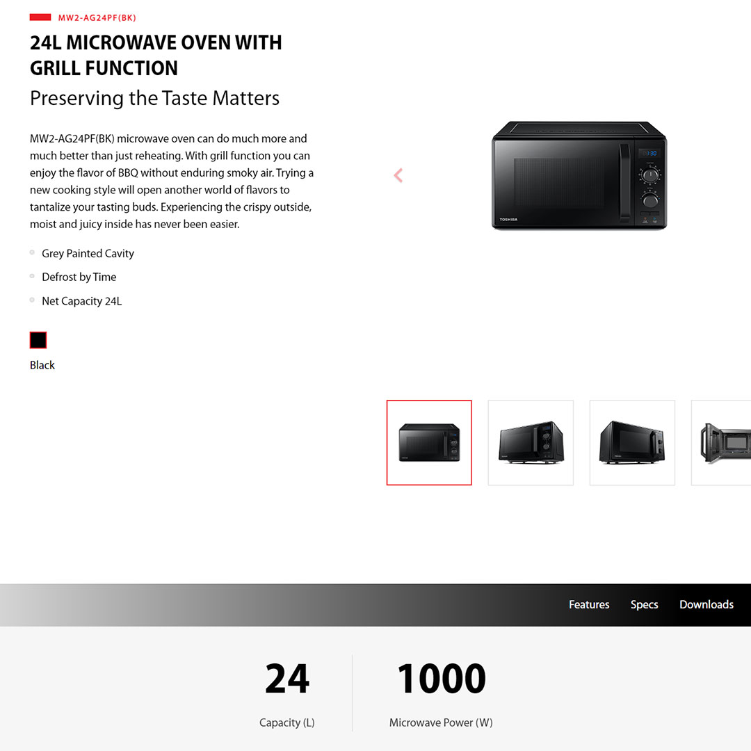 TOSHIBA 24L Microwave Oven MW2-AG24PF(BK) | Microwave & Grill Cooking | Weight & Time Defrost | Microwave Oven with 1 Year Warranty