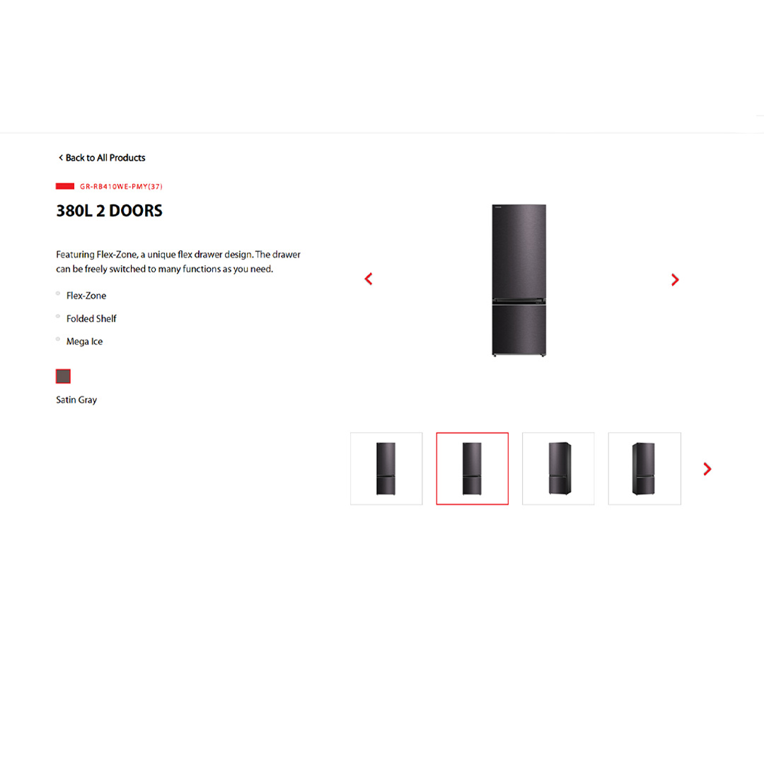 TOSHIBA 380L 2 Doors Bottom Mount Inverter Refrigerator GR-RB410WE-PMY(37) | Water Dispenser | Folded Shelf | Electronic Control | Mega Ice | Refrigerator with 1 Year Warranty