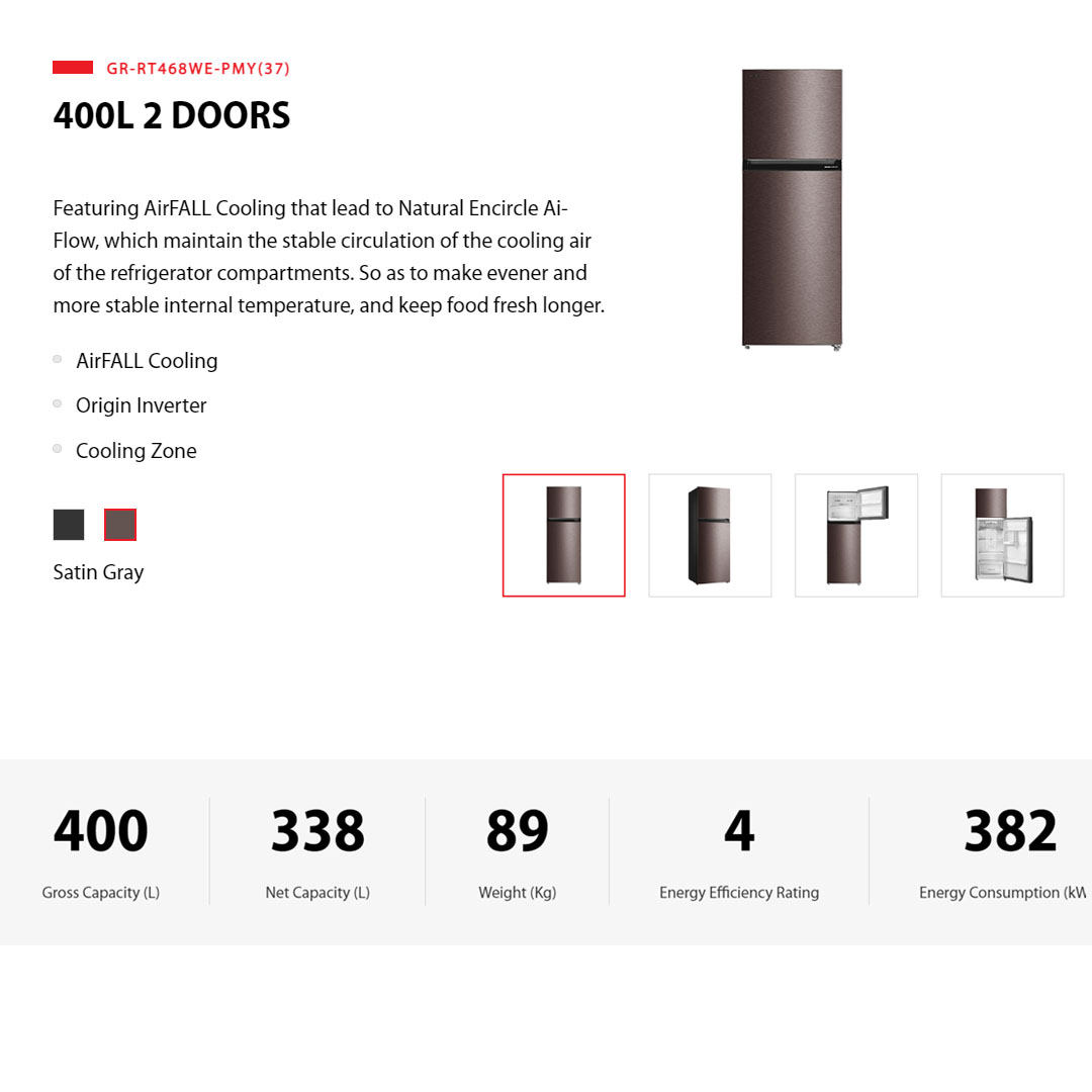 TOSHIBA 400L 2 Doors Inverter Refrigerator GR-RT468WE-PMY(37) | AirFALL Cooling | Origin Inverter | Humidity Control | Refrigerator with 1 Year General and 12 Year Compressor Warranty