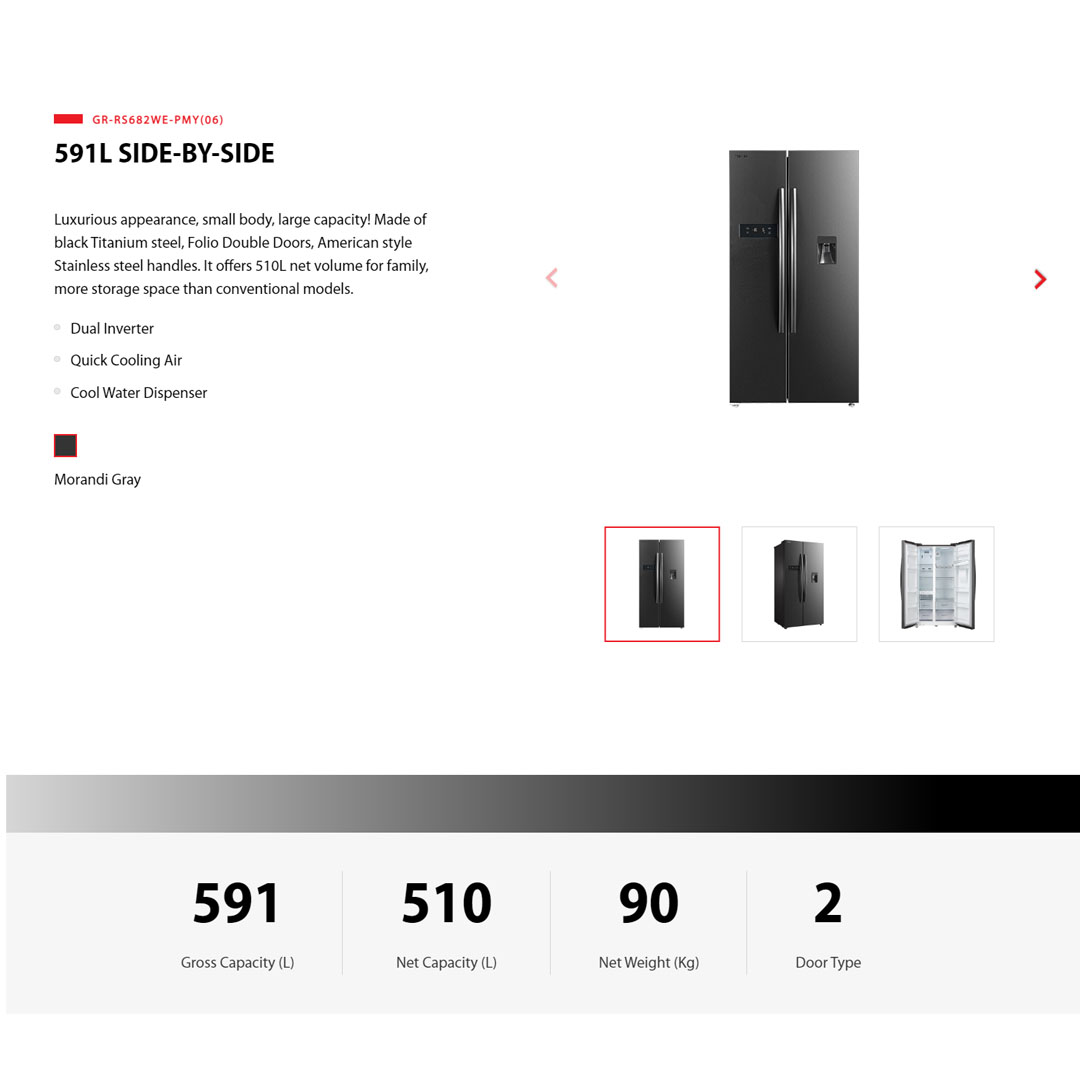 TOSHIBA 591L Side by Side Dual Inverter Refrigerator GR-RS682WE-PMY(06) | Dual Inverter | Ice Maker | Quick Cooling Air | Pure BIO | Multi-Air Flow | Cool Water Dispenser | Alloy Cooling | Eco LED Light | Refrigerators with 1 Year Warranty