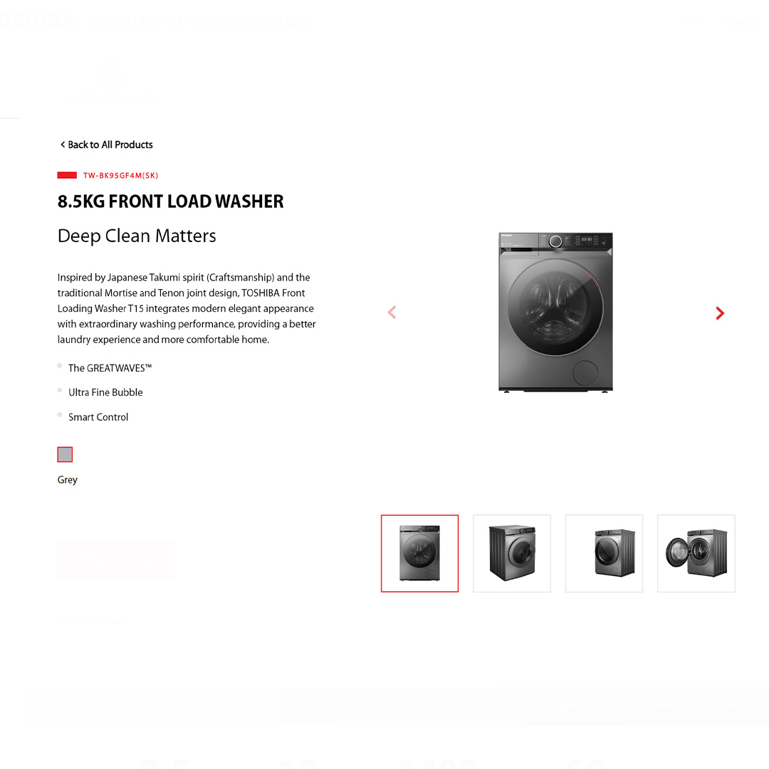 TOSHIBA 8.5KG / 9.5KG / 10.5KG Front Load Origin Inverter Washing Machine with THE GREATWAVES | TW-BK95GF4M(SK) / TW-BK105GF4M(SK) /  TW-BK115GF4M(SK) | Smart Control | Steam | Wool Care | Washing Machine with 2 Year Warranty