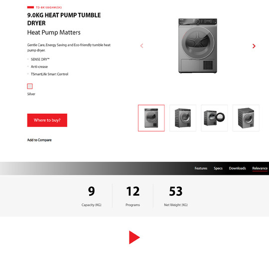 Toshiba 9KG Heat Pump Inverter Tumble Dryer TD-BK100GHM(SK) | Heat Pump | Smart Control | Drying Cycle Auto Set | Sensedry | Hygiene | UV Sanitize | Anti-Crease | Stack | Tumbler Dryer 1 Year General & 10 Year Motor Warranty