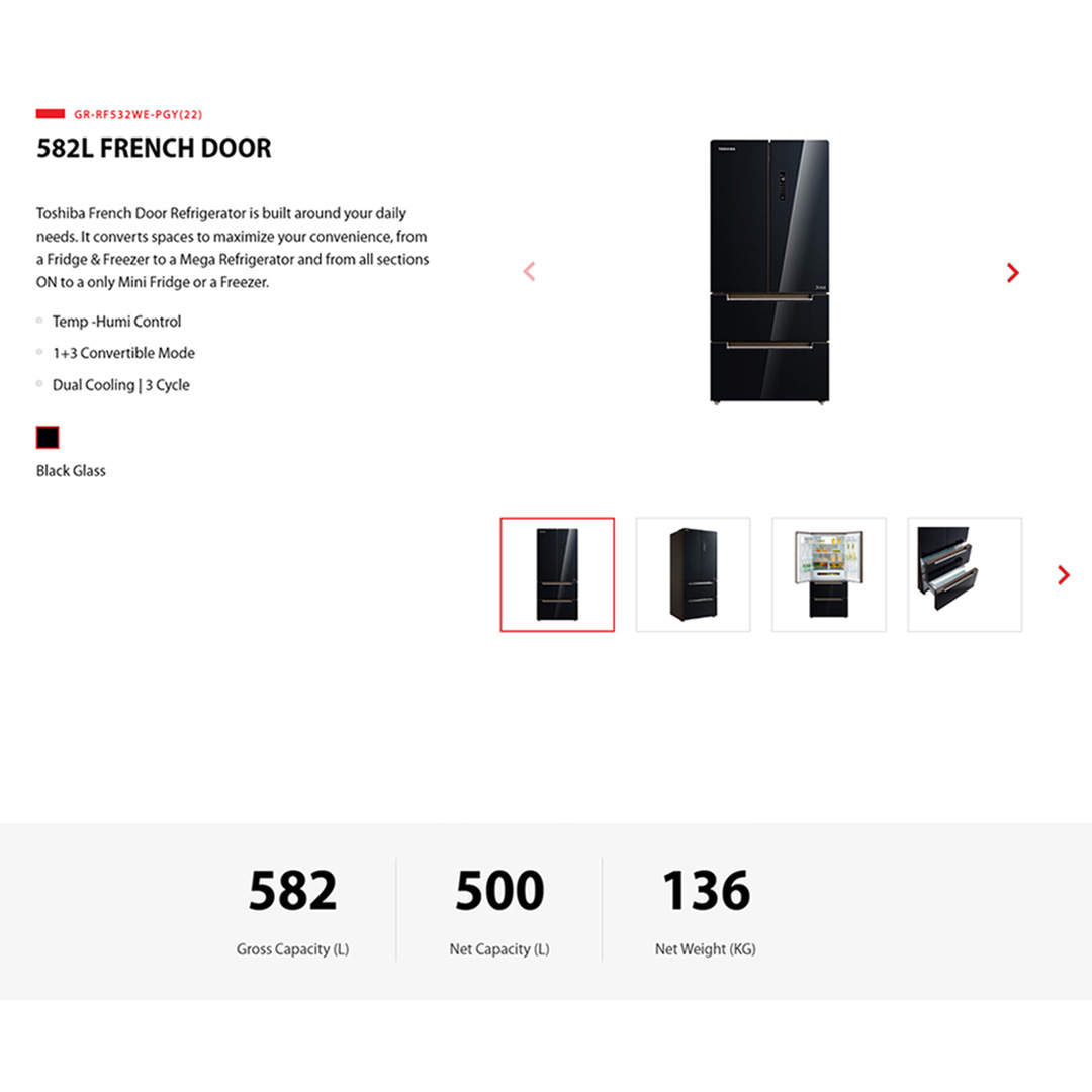 TOSHIBA 582L French Doors Dual Inverter Refrigerator GR-RF532WE-PGY(22) | Dual Inverter | Ice Maker | ECO Mode | No Frost | Plasma Pure | Quick Freezing Mode | Refrigerators with 1 Year Warranty