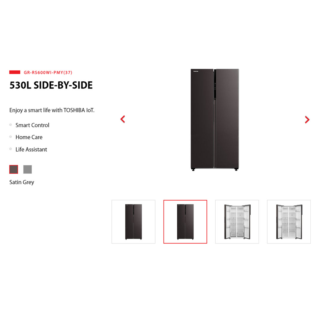 TOSHIBA 530L Side by Side Dual Inverter Refrigerator GR-RS600WI-PMY(37) | TSmartLife Smart Control | Smart Temperature Control | Seven-Layer Air Supply | Refrigerators With 1 Year Warranty