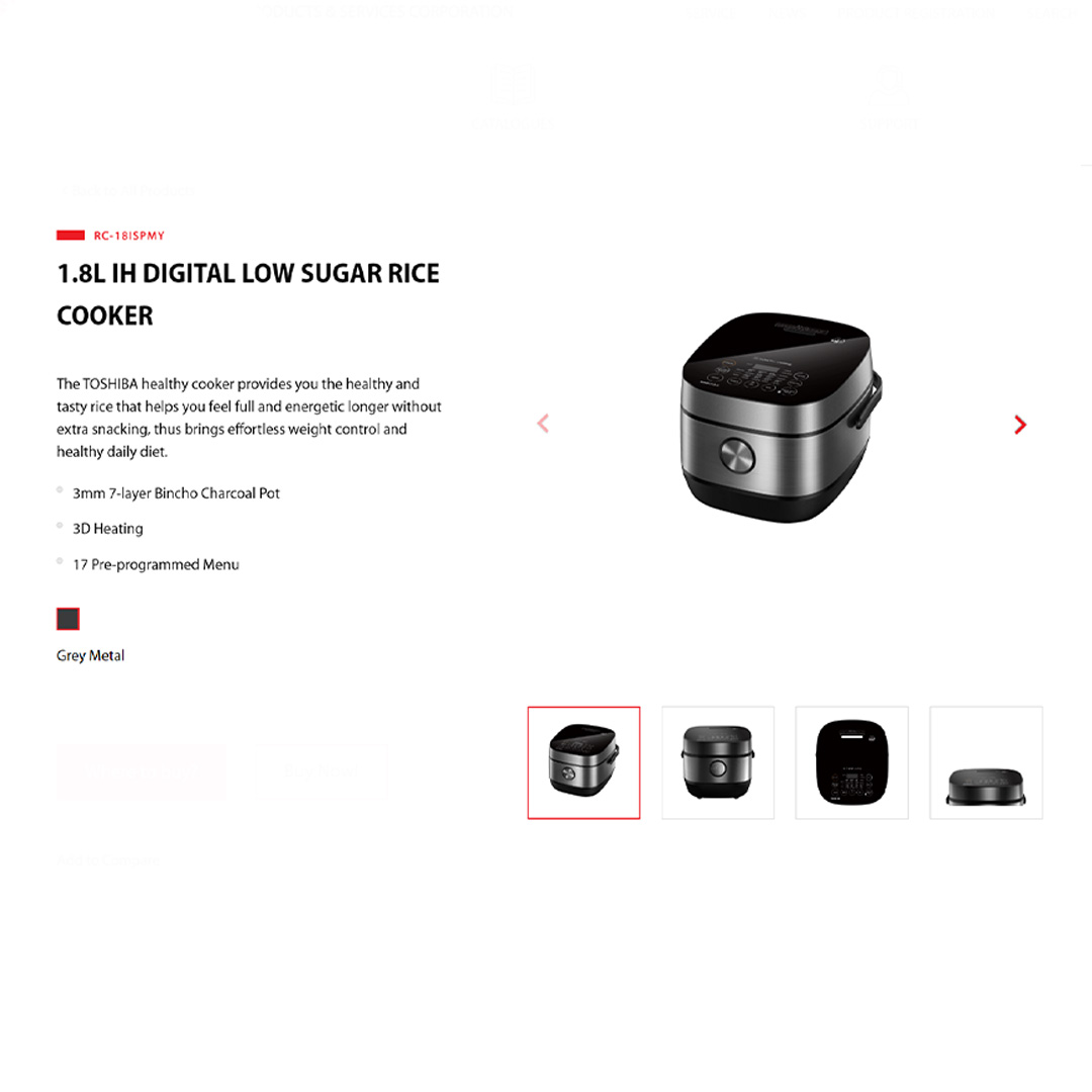 Toshiba 1.8L Digital Low Sugar Rice Cooker RC-18ISPMY | Powerful Induction Heating | Sugar Removing Basket | Optimal Simmer | 3D Heating | 17 Pre-Programmed Menu | Rice Cooker with 1 Year Warranty