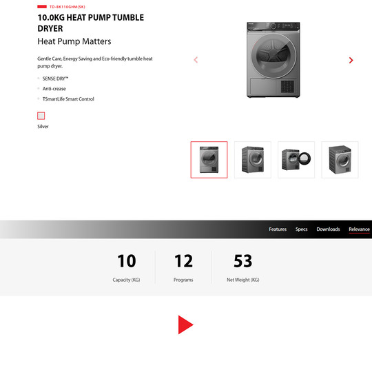 Toshiba 10KG Heat Pump Inverter Tumble Dryer TD-BK110GHM(SK) | Heat Pump | Smart Plan | Drying Cycle Auto Set | SENSEDRY | Hygiene | UV Sanitize | Anti-Crease | Wool | Stack | Tumble Dryer with 2 Year General Warranty