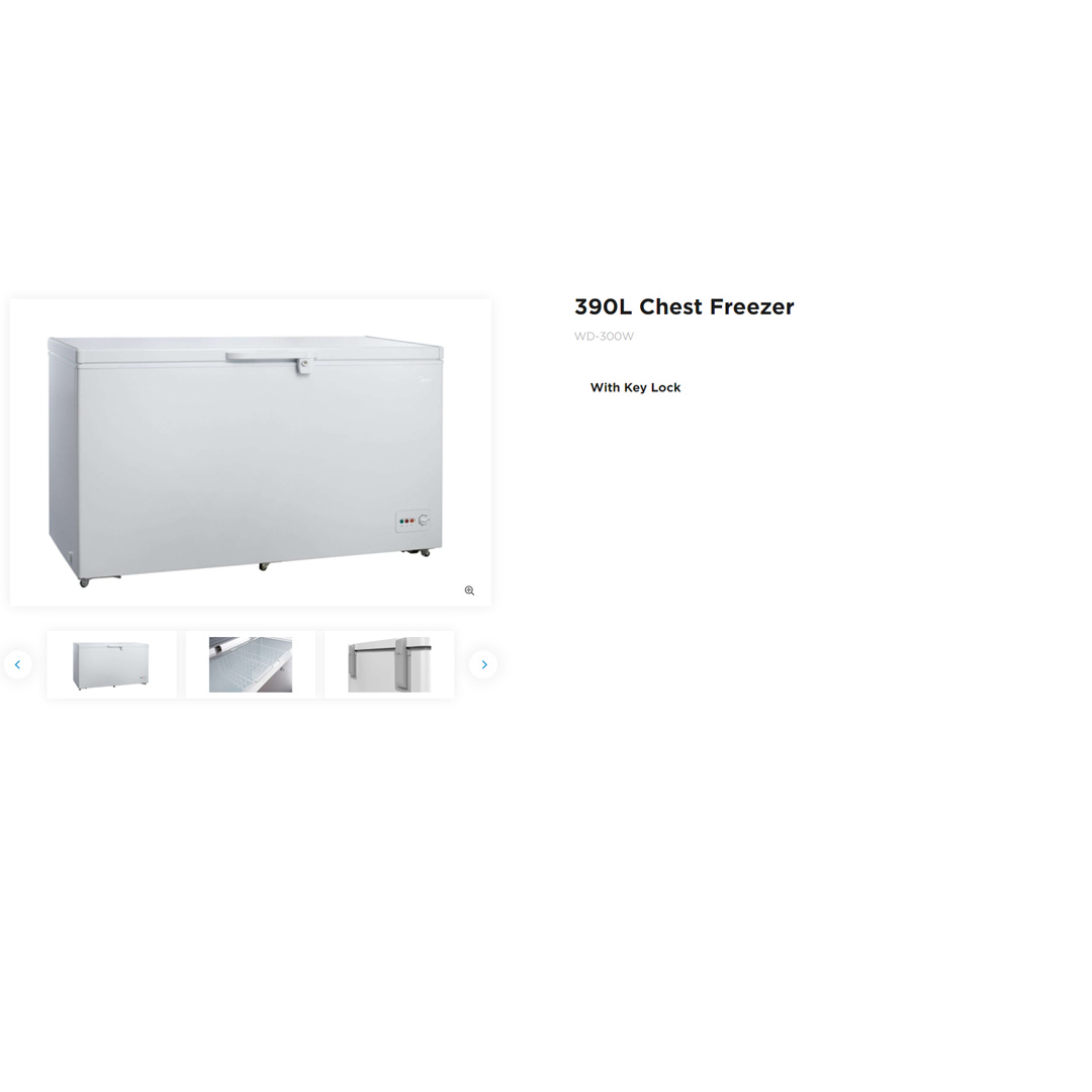 Midea 390L Chest Freezer WD-300W | Durable White Inner Wall for Easy Cleaning | Removable Storage Basket | Adjustable Thermostat | 1 Year Warranty