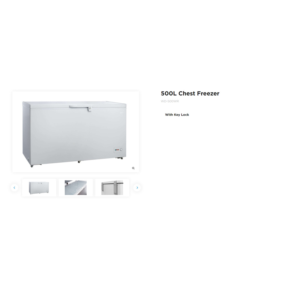 Midea 500L Chest Freezer  WD-500WR | Durable White Inner Wall for Easy Cleaning | Removable Storage Basket | Adjustable Thermostat | 1 Year Warranty