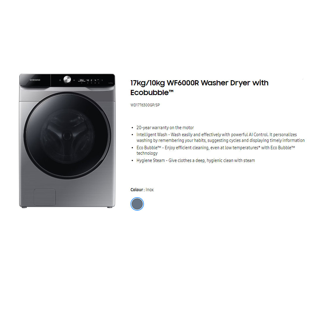 SAMSUNG 13KG/8KG BESPOKE Digital Inverter Front Load Washer Dryer with AI Ecobubble WD13BB944DGBFQ | AI Wash | AI Control | Auto Dispense | Eco Bubble™ | Hygiene Steam | Washer Dryer with 1 Year Warranty