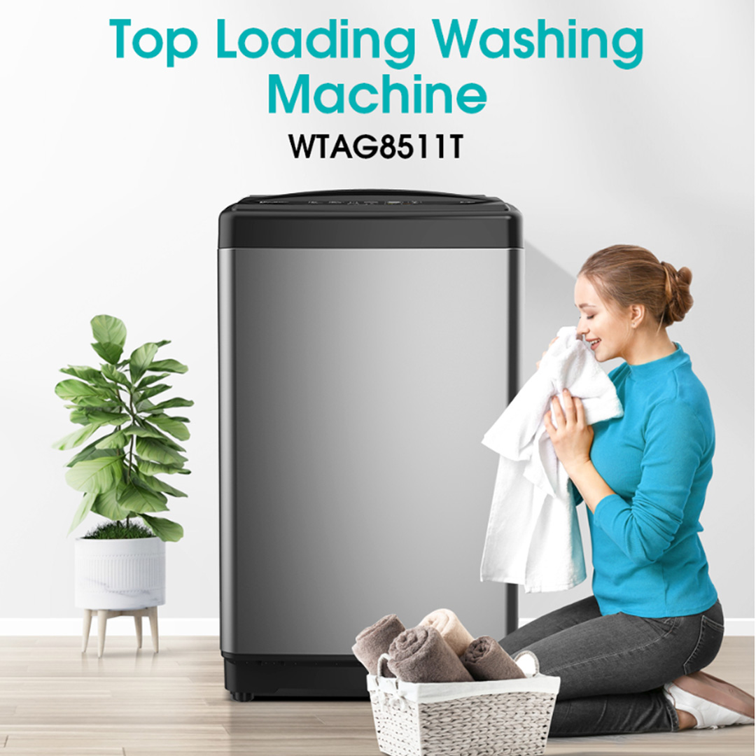 HISENSE 8KG Top Load Washing Machine with HIJAB Mode WTAG8511T | Solid Glass Door | 3D Windmill Impeller | Self Diagnosis | Tub Clean | Small Size Big Power | Washing Machine with 2 Year Warranty