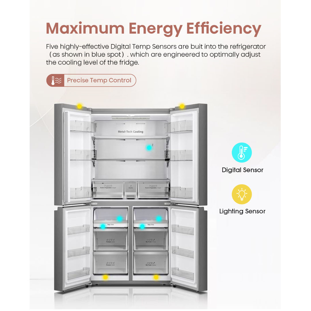 HISENSE 720L Four Doors Inverter Refrigerator RQ768N4AW-KU | Triple Zone | Metal-Tech Cooling | Metal Glide Drawer | Led Lighting | Refrigerator with 3 Years Warranty