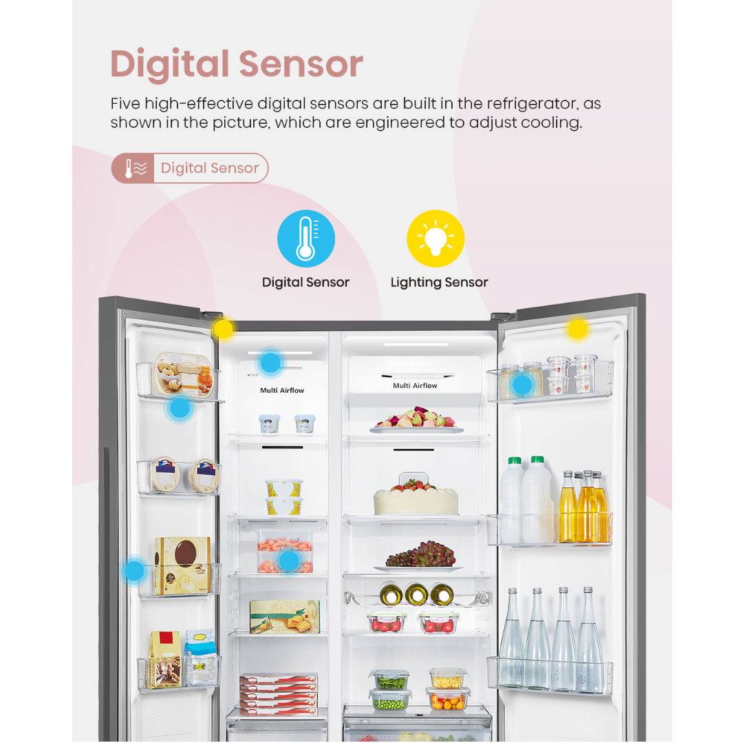 HISENSE 620L Side by Side Inverter Refrigerator RS688N4AW-PU | Deodorizing Filter | Electronic Touch Control | Led Lighting | Refrigerator with 3 Years Warranty
