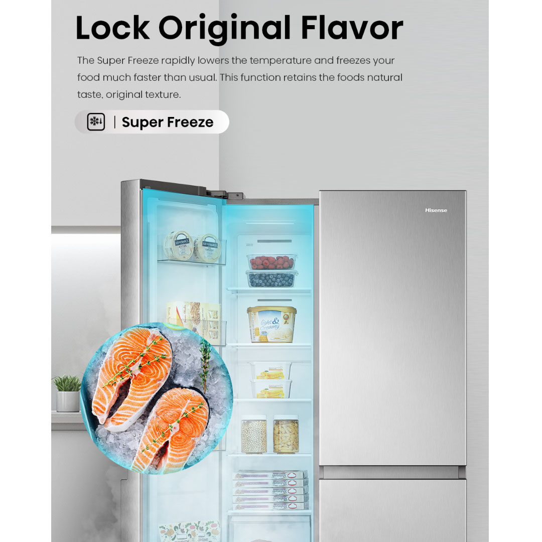 HISENSE 780L Side by Side Inverter Refrigerator RS868N4ASV | Deodorizing Filter | Electronic Touch Control | Led Lighting | Refrigerator with 3 Years Warranty