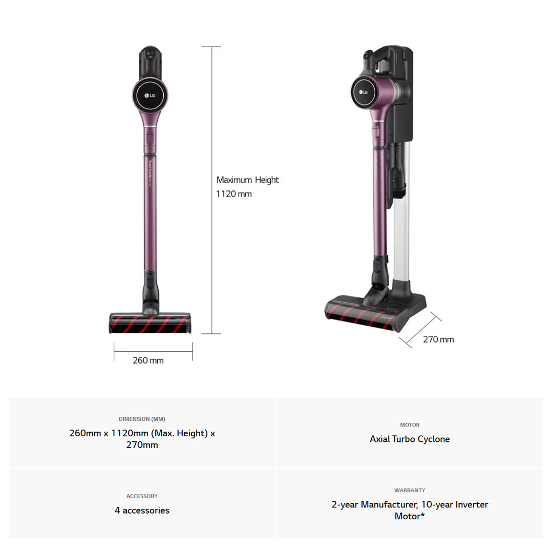 LG 480W CordZero Vacuum Cleaner Stick Vintage A9N-LITE | Powerful Suction | Thumb Touch Control | Adjustable height | Vacuum-Mop with 2 Year Warranty