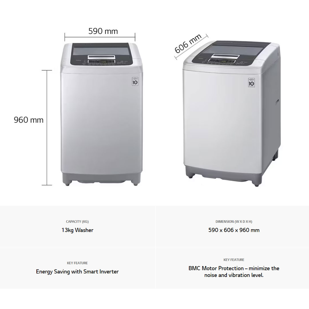LG 13KG Top Load Smart Inverter Washing Machine T2313VSPM | TurboDrum | Punch+3 | Smart Diagnosis™ | Washing Machine with 1 Year Warranty
