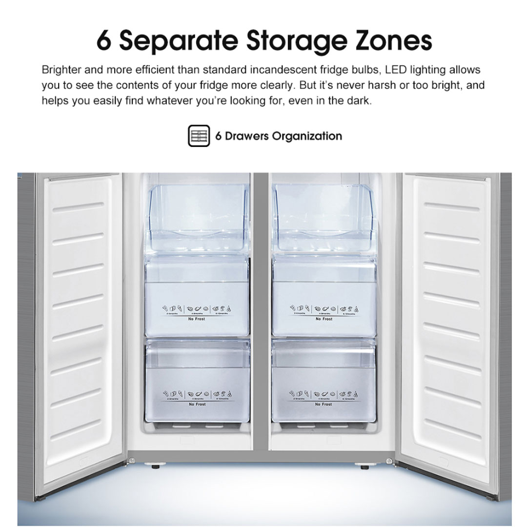 HISENSE 520L Four Doors Inverter Refrigerator RQ568N4AWU | Double Cooling | Metal-Tech Cooling | Metal Glide Drawer | Led Lighting | Refrigerator with 3 Years Warranty