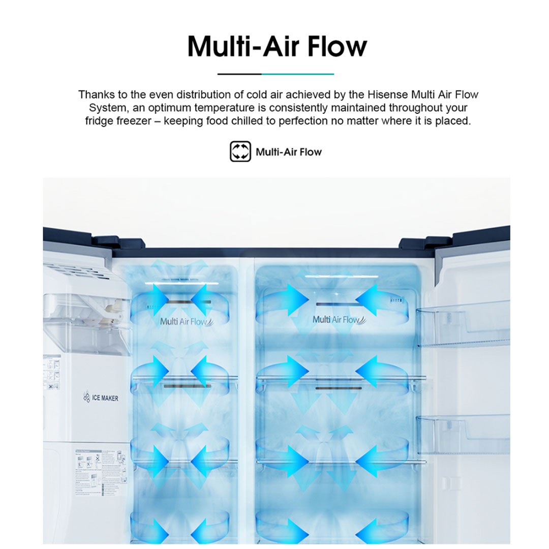 HISENSE 640L Side by Side Inverter Refrigerator  RS700N4AWBUI | Deodorizing Filter | Electronic Touch Control | Led Lighting | Refrigerator with 3 Years Warranty