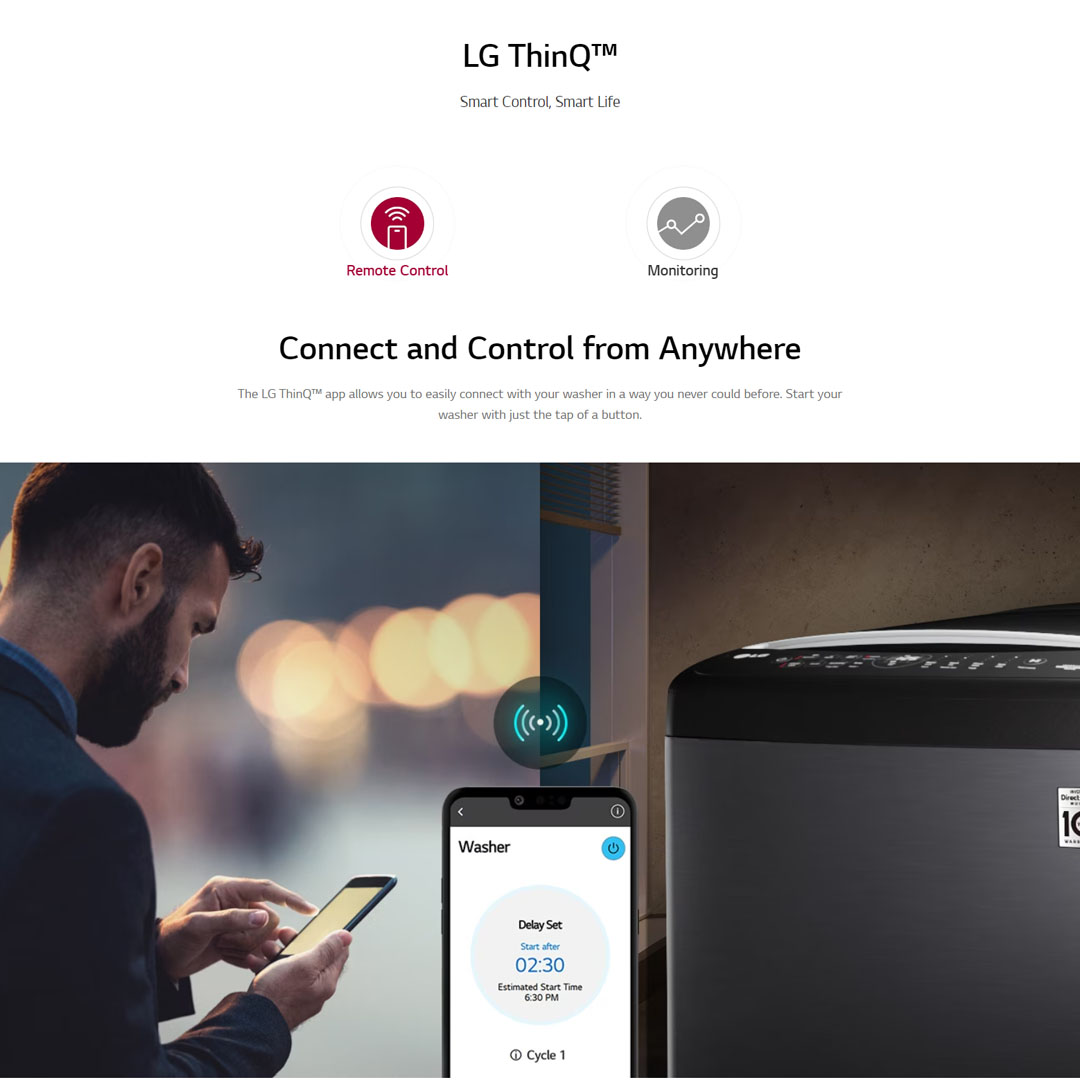 LG 24KG Top Load Direct Drive Inverter with Intelligent Fabric Care Washing Machine TV2724SV9K | TurboWash3D™ | Steam™ | ThinQ™ | Washing Machine with 1 Year Warranty