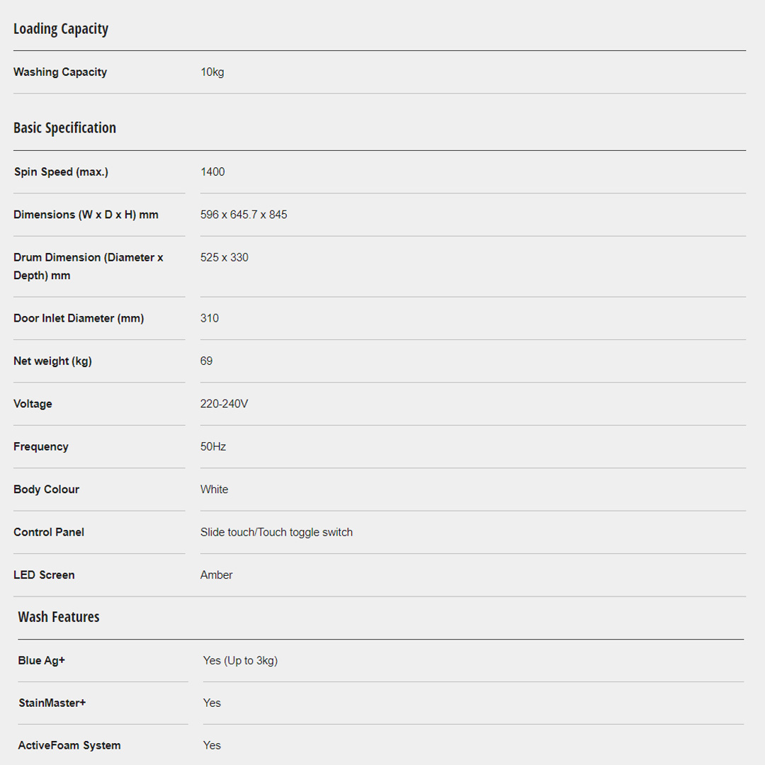 Panasonic 10KG Front Load 3Di Inverter Washing Machine NA-V10FC1WMY  | Improves Hygiene In Your Everyday Laundry | Hygienic Drying With Bacteria Elimination | Eliminates 99.99%*¹ Bacteria With Cold Wash | Washing Machine With 1 Year Warranty