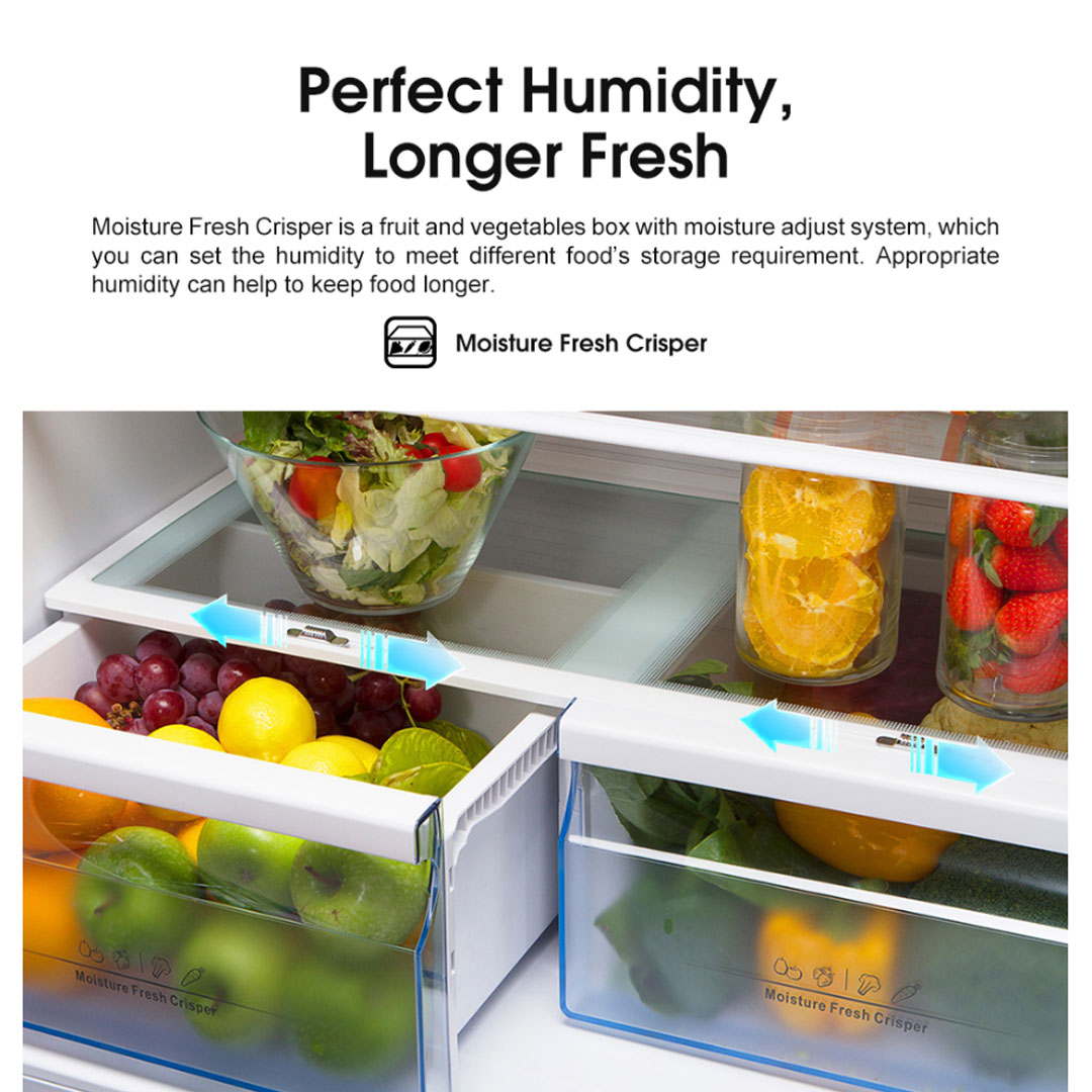 HISENSE 520L Four Doors Inverter Refrigerator RQ568N4AWU | Double Cooling | Metal-Tech Cooling | Metal Glide Drawer | Led Lighting | Refrigerator with 3 Years Warranty