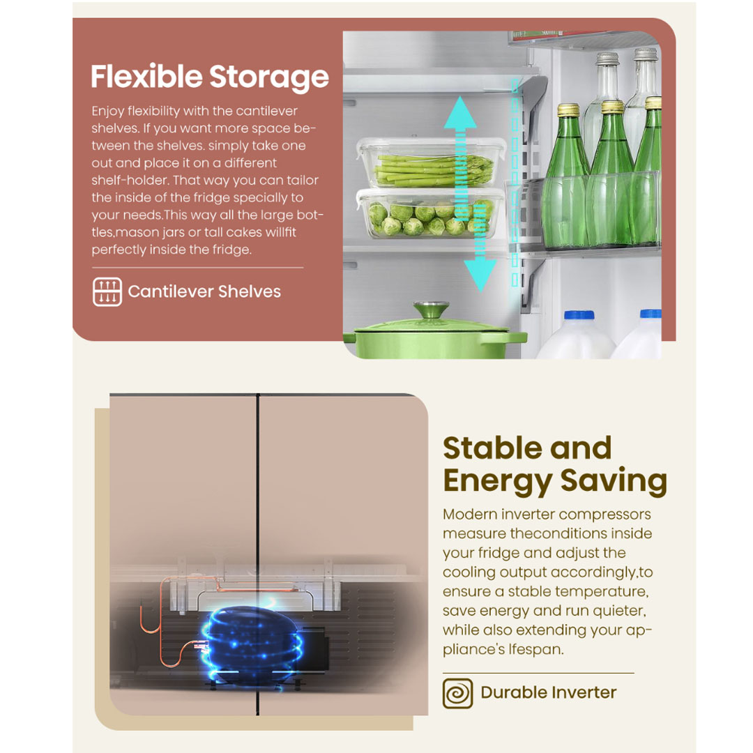 HISENSE 720L Four Doors Inverter Refrigerator RQ768N4AW-KU | Triple Zone | Metal-Tech Cooling | Metal Glide Drawer | Led Lighting | Refrigerator with 3 Years Warranty