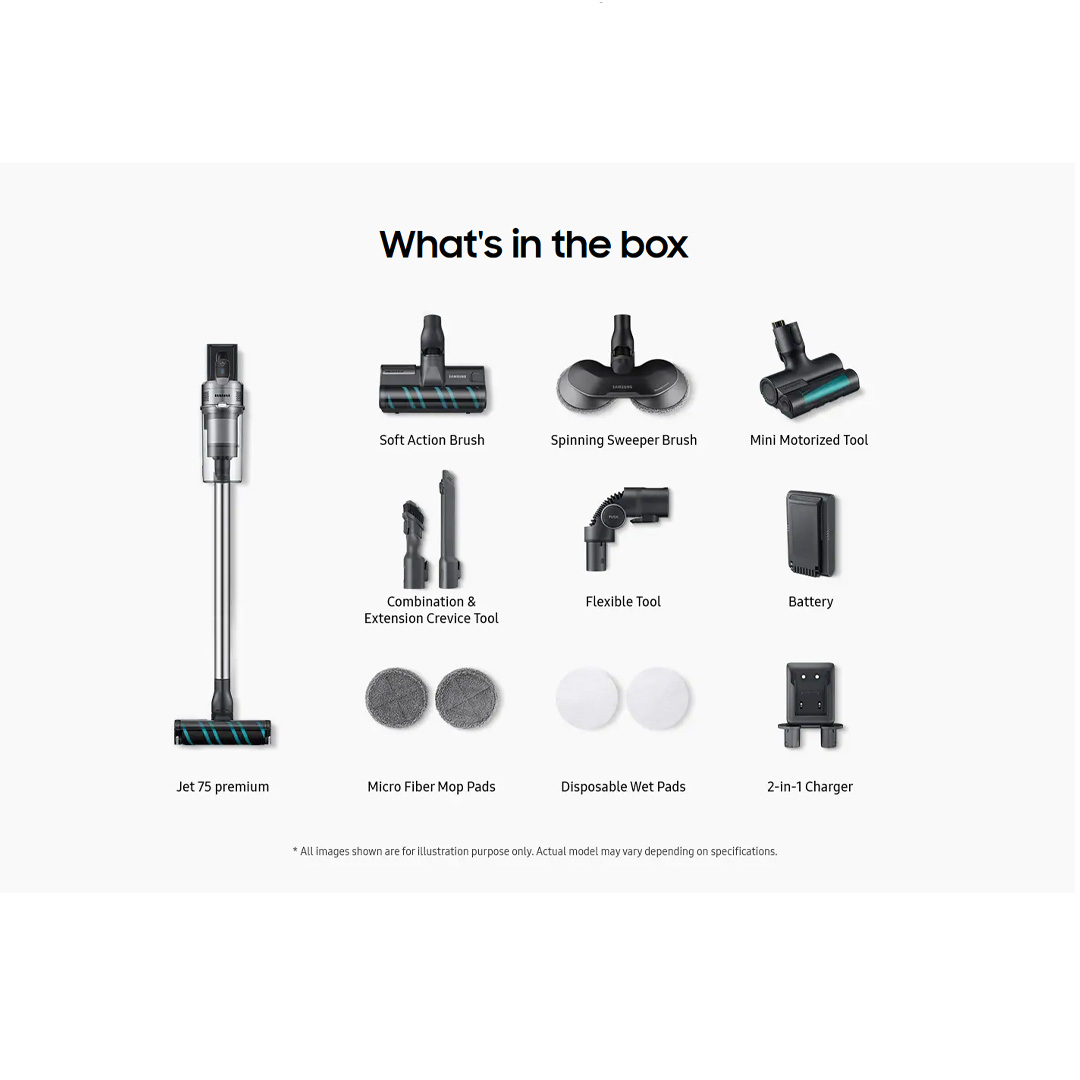 SAMSUNG 200W Jet 75 Premium Cordless Vacuum Cleaner Stick VS20T7538T7/ME | Multi-layered Filtration System | Strong Suction Power | Long-lasting Battery | Stick Vacuums with 2 Years Warranty