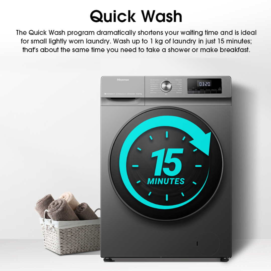 HISENSE 8.5KG/6KG Front Load DD Inverter Washer Dryer WD3Q8543BW | WIFI Control | Pure Steam | Allergy Steam | Durable Inverter | Pure Jet | Drum Clean | Quick Wash | Delay End | Raindrop Drum | Washer Dryer with 2 Year Warranty