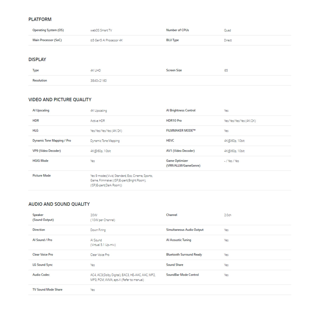 LG 65" 4K UHD Smart TV with AI ThinQ 65UQ8050PSB | AI Sound | Wi-Fi | Filmmaker Mode | Netflix | HDR | Smart TV with 2 Year Warranty