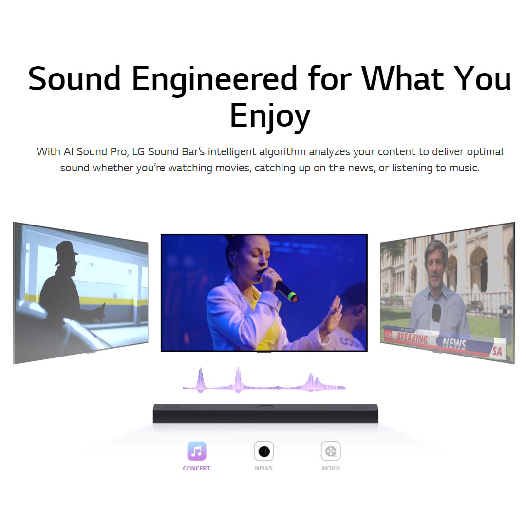 LG 480W Sound Bar with Dolby Atmos S80QY | AI Room Calibration | AI Sound Pro | Meridian | Sound Bar with 1 Year Warranty