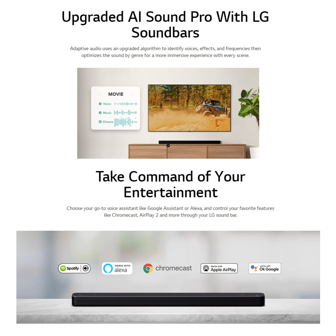 LG 440W Sound Bar with Dolby Atmos & DTS Virtual:X SP8A | AI Sound Pro | Dolby ATMOS | Meridian | Sound Bar with 1 Year Warranty
