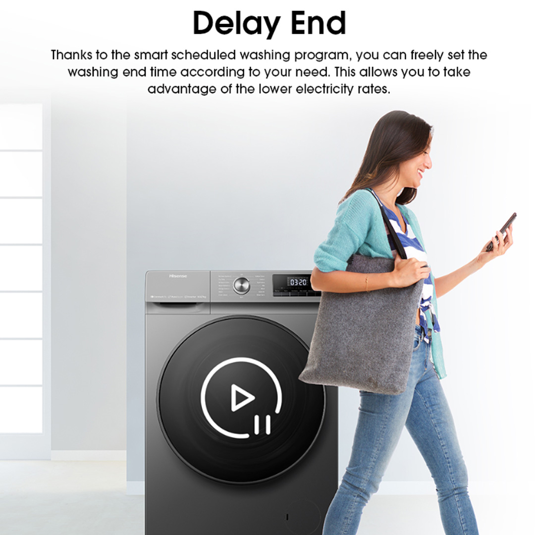 HISENSE 8.5KG/6KG Front Load DD Inverter Washer Dryer WD3Q8543BW | WIFI Control | Pure Steam | Allergy Steam | Durable Inverter | Pure Jet | Drum Clean | Quick Wash | Delay End | Raindrop Drum | Washer Dryer with 2 Year Warranty