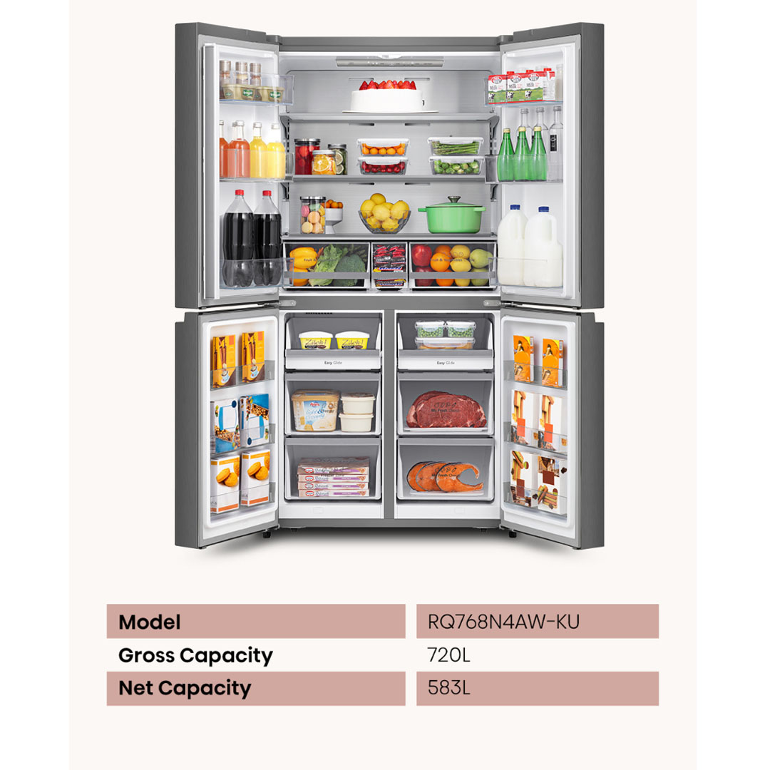 HISENSE 720L Four Doors Inverter Refrigerator RQ768N4AW-KU | Triple Zone | Metal-Tech Cooling | Metal Glide Drawer | Led Lighting | Refrigerator with 3 Years Warranty