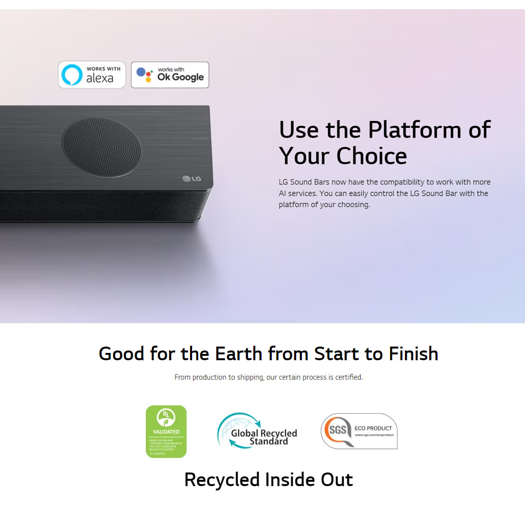 LG 480W Sound Bar with Dolby Atmos S80QY | AI Room Calibration | AI Sound Pro | Meridian | Sound Bar with 1 Year Warranty