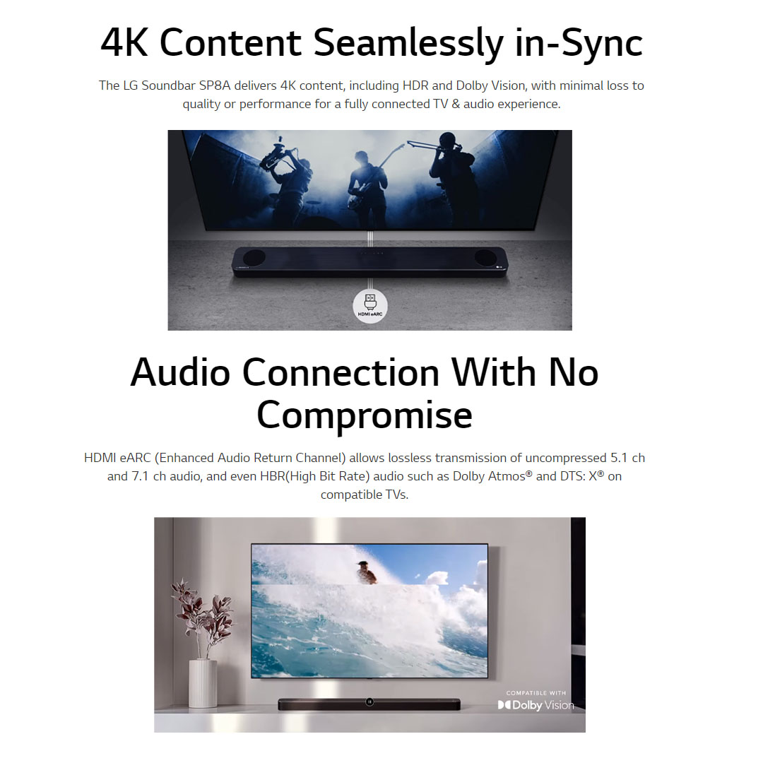 LG 440W Sound Bar with Dolby Atmos & DTS Virtual:X SP8A | AI Sound Pro | Dolby ATMOS | Meridian | Sound Bar with 1 Year Warranty