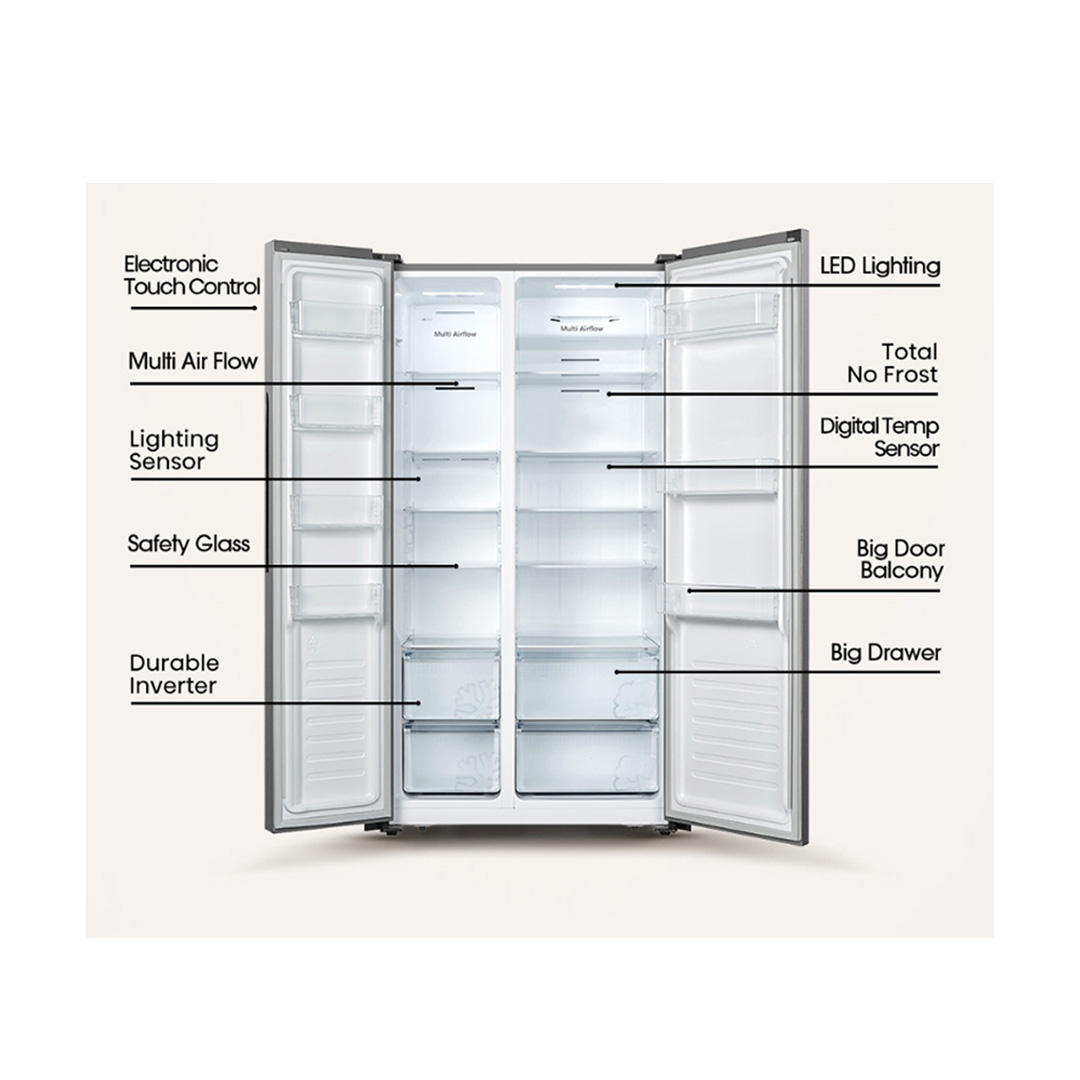 HISENSE 620L Side by Side Inverter Refrigerator RS666N4ACNIV |  Digital Sensor | Double Cooling | Deodorizing Filter | Electronic Touch Control | Multi-Air Flow | Refrigerator with 3 Year Warranty