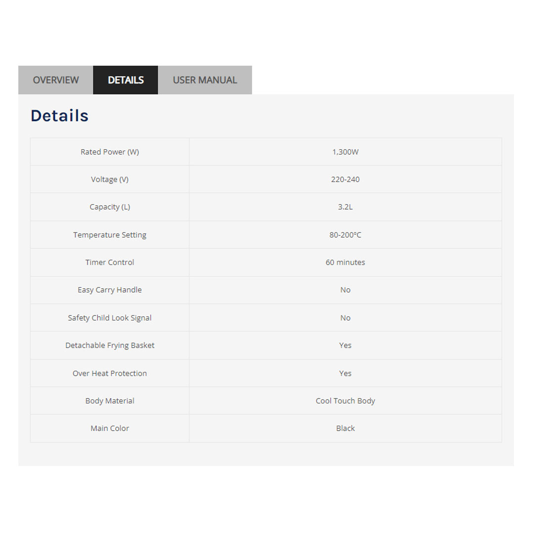 ELBA 3.2L Air Fryer EAF-J3213D(BK) | Power: 1,300W | 8 Preset Cooking Setting | Over Heat Protection | Timer Control | Air Fryer with 1 Year Warranty