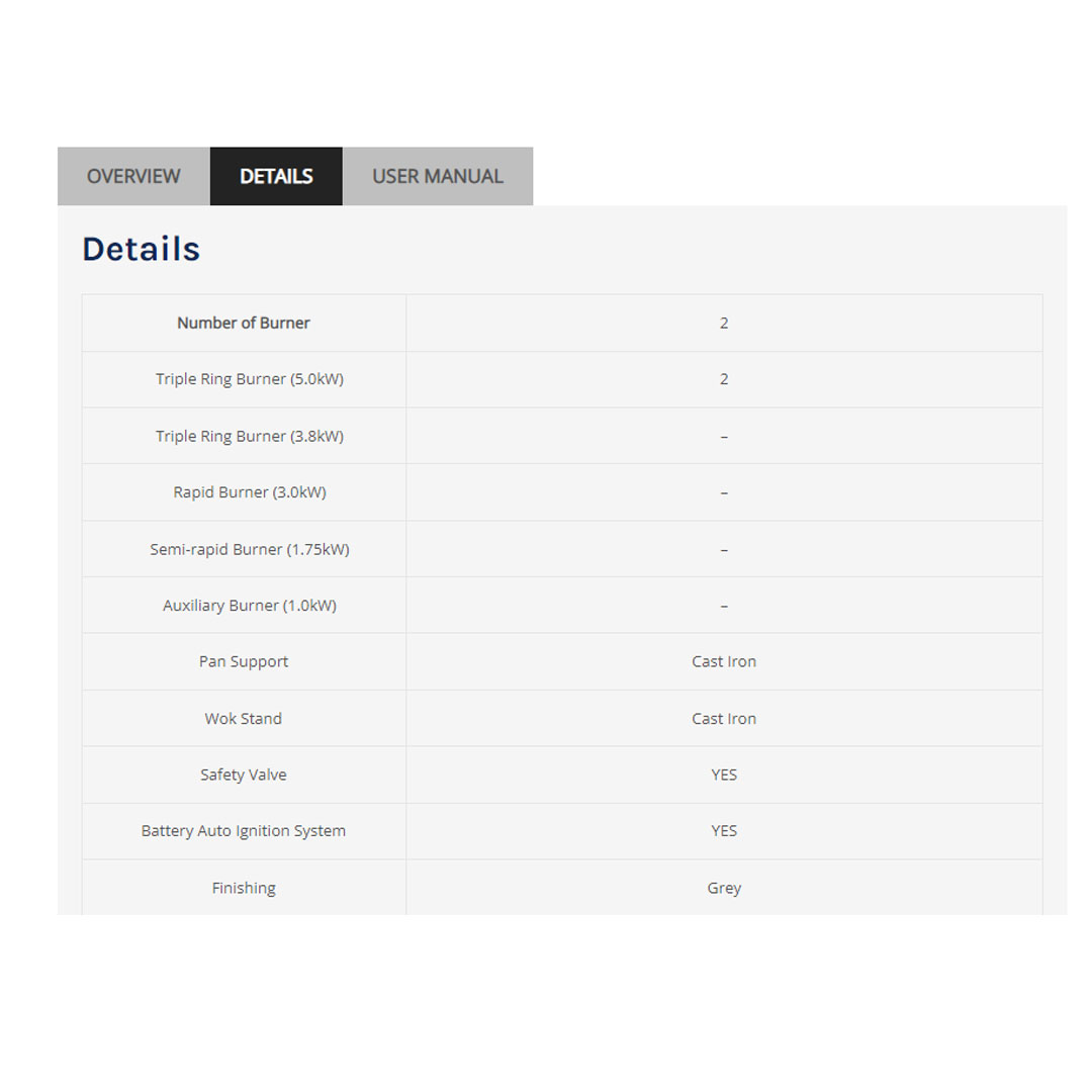 ELBA 2 Burners Built-In Glass Hob EGH-F9542G(GR) | Original Italian SABAF Burner | Cast Iron Pan Support | Embraced Aluminium Frame Protection | Hob with 1 Year Warranty